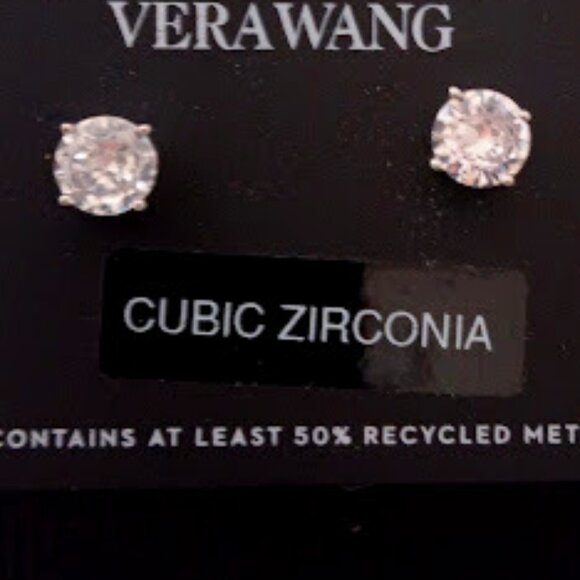 VERA WANG Mod/Contemporary Silver Clear CZ Stone Stud Earrings**NEW! - Picture 2 of 3
